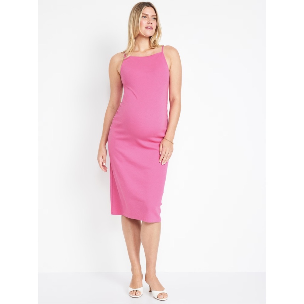 Old Navy Maternity High Neck Rib-Knit Midi Dress in Zinnia